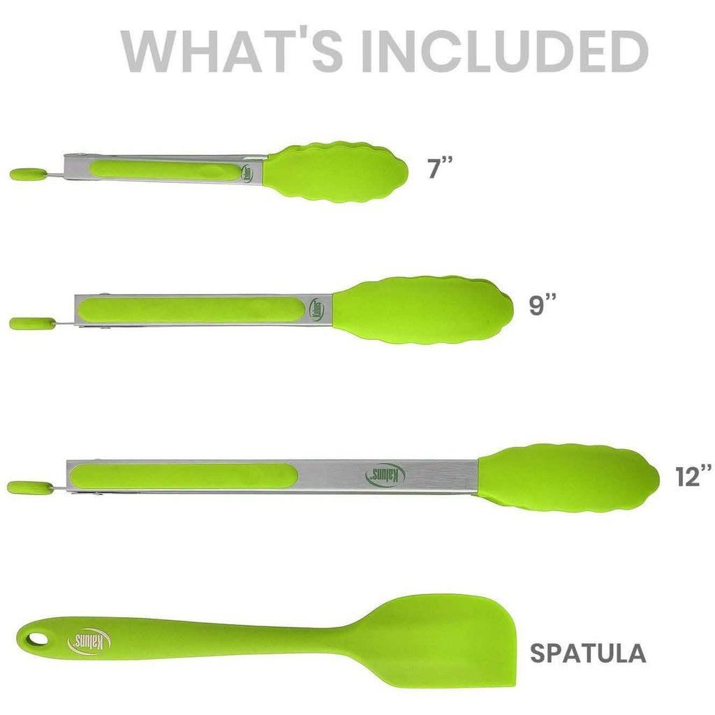 4-Pack: Kaluns Kitchen Tongs for Cooking with Silicone Spatula