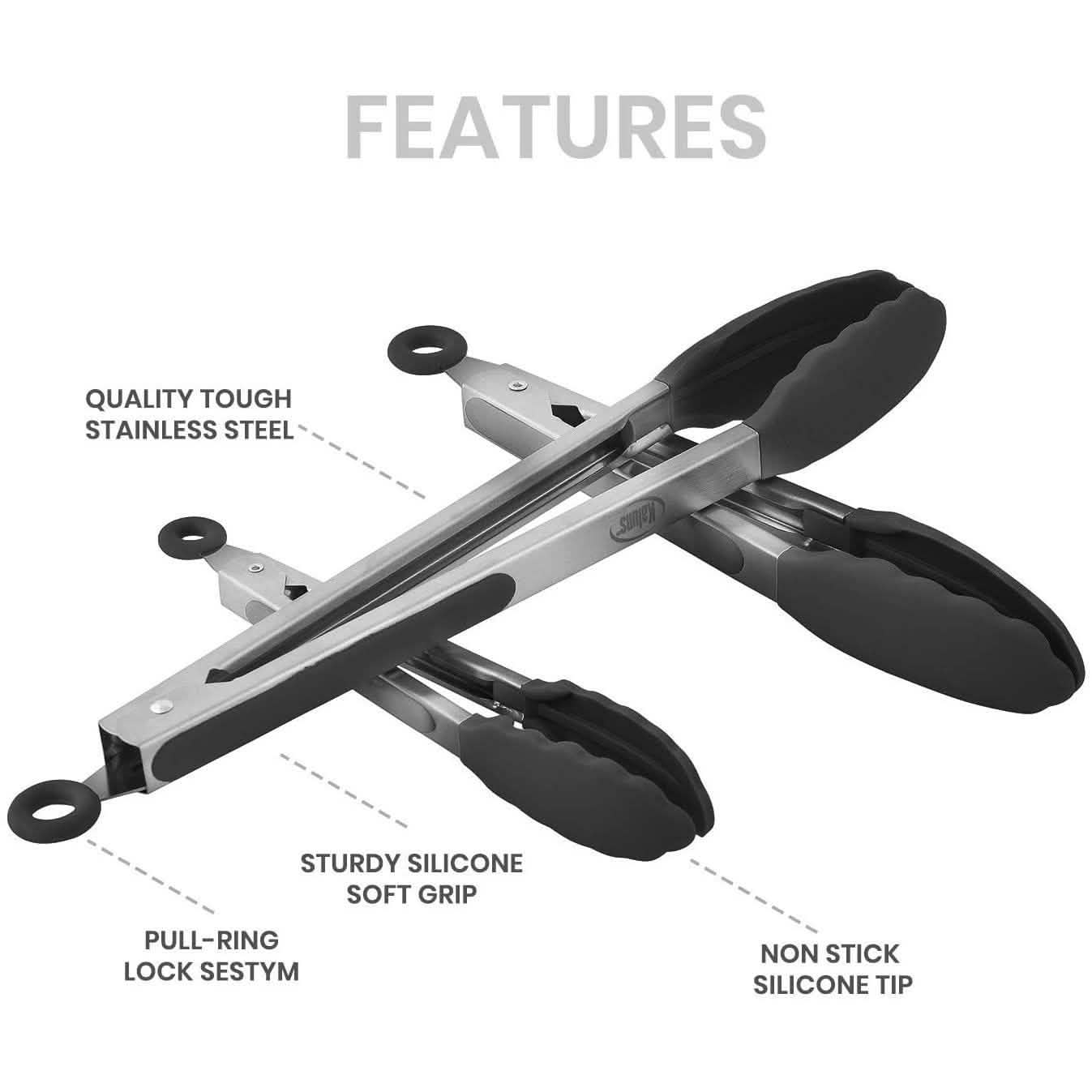 4-Pack: Kaluns Kitchen Tongs for Cooking with Silicone Spatula