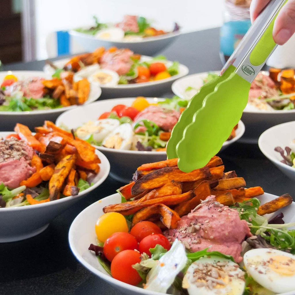 4-Pack: Kaluns Kitchen Tongs for Cooking with Silicone Spatula