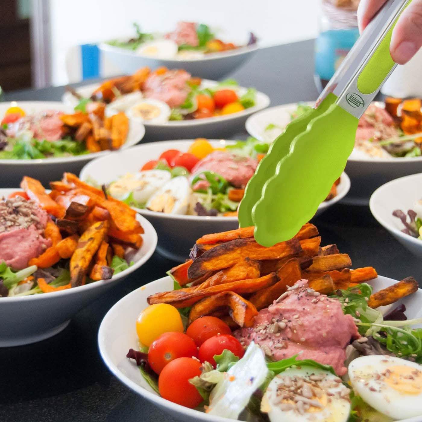 4-Pack: Kaluns Kitchen Tongs for Cooking with Silicone Spatula