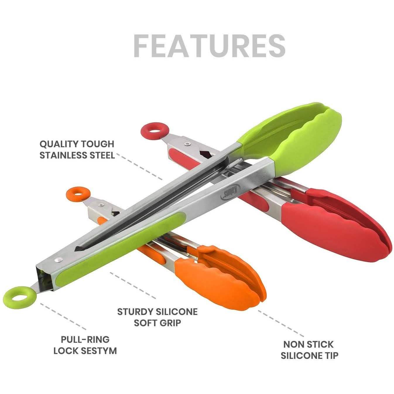4-Pack: Kaluns Kitchen Tongs for Cooking with Silicone Spatula