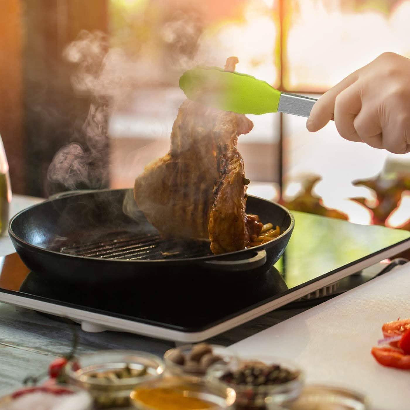 4-Pack: Kaluns Kitchen Tongs for Cooking with Silicone Spatula