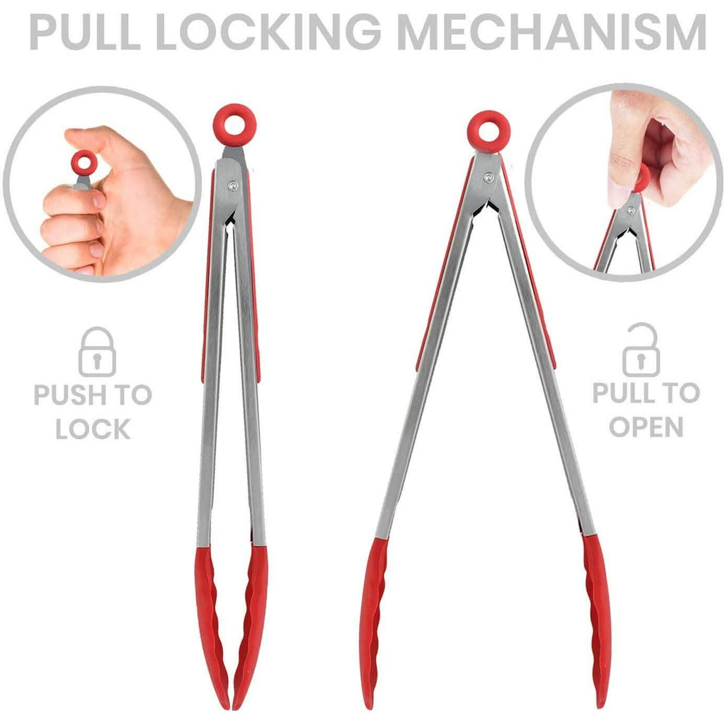 4-Pack: Kaluns Kitchen Tongs for Cooking with Silicone Spatula